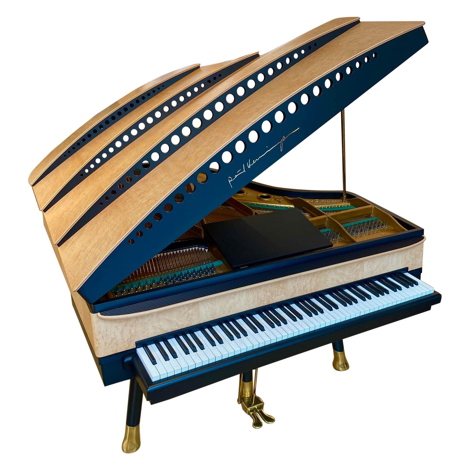 PH Bow Grand Piano, Maple Birch with Brass Details, Modern, Sculptural For Sale