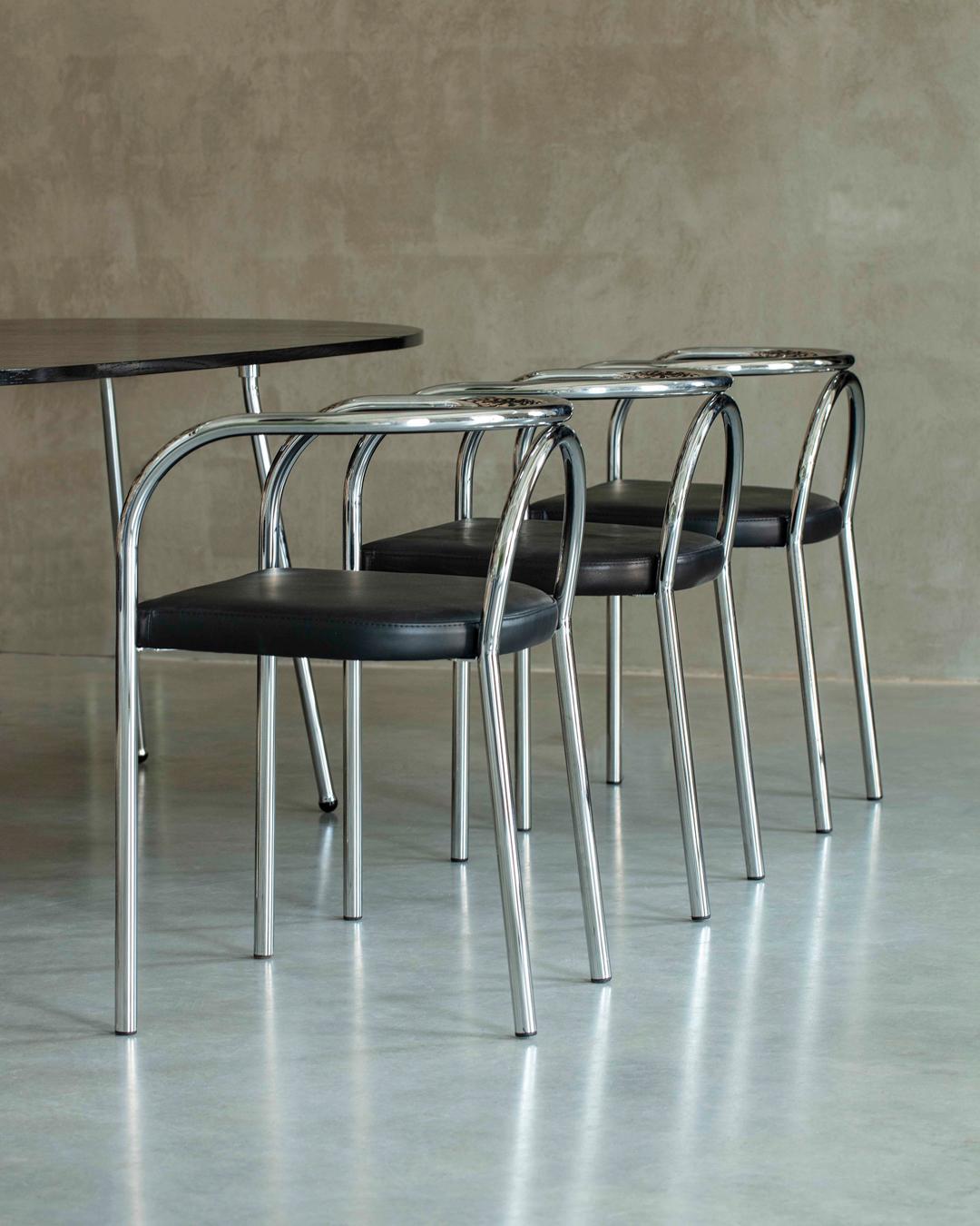 Danish PH Chair, Chrome, Leather Extreme Black For Sale