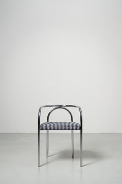 PH Chair - Steel tube frame in chrome with wool fabric seat in blue and white