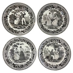 P & A. Choisy Crema francese Faïence Scheffer Assiette Parlante Piatti, Set/4