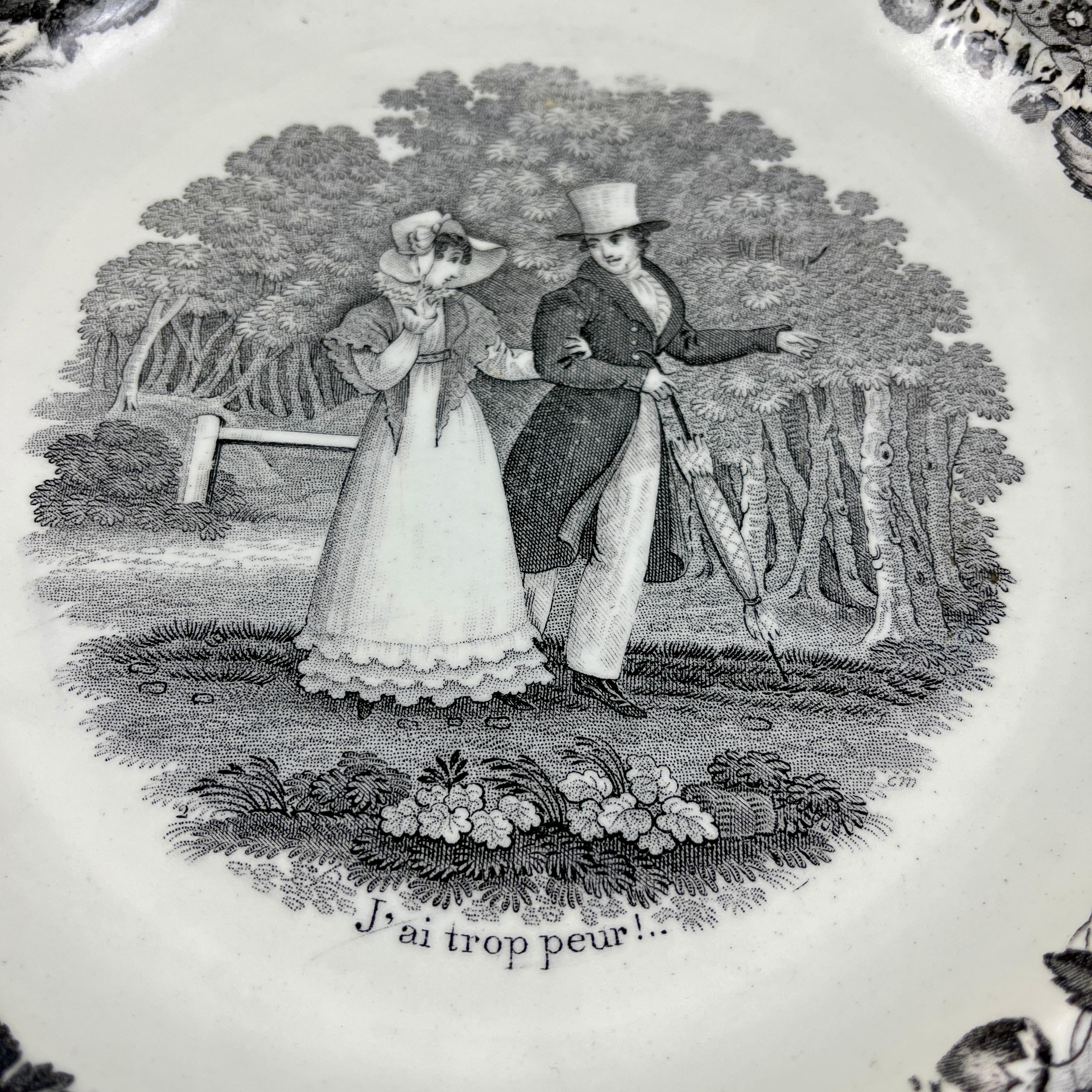 P&H Choisy French Creamware Faïence Scheffer Assiette Parlante Plates, Set/6 4