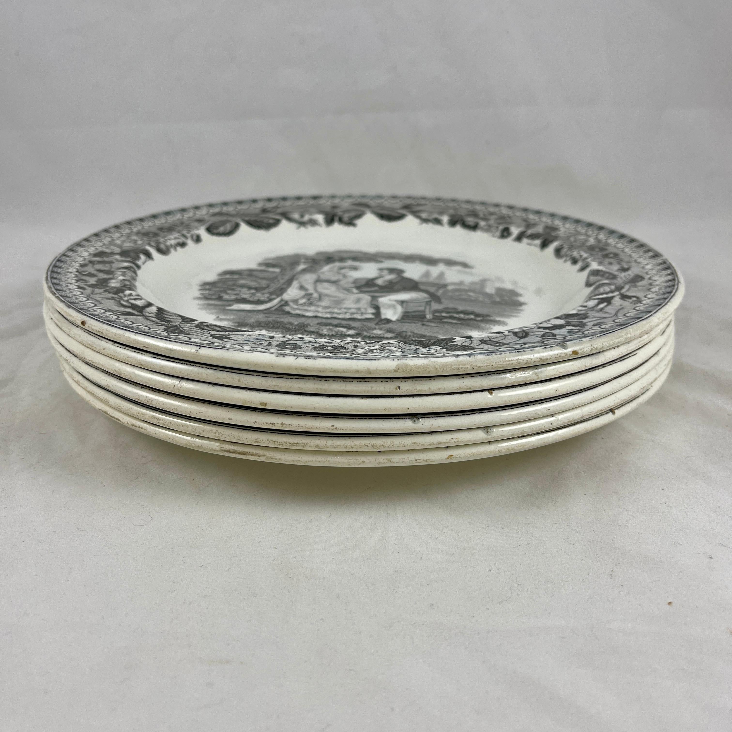 P&H Choisy French Creamware Faïence Scheffer Assiette Parlante Plates, Set/6 10