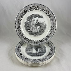 P&H Choisy French Creamware Faïence Scheffer Assiette Parlante Plates, Set/6