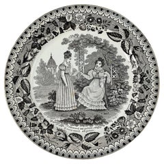 PH Choisy French Creamware Faïence Transferware Ecrit en Prose, Love Poem Plate