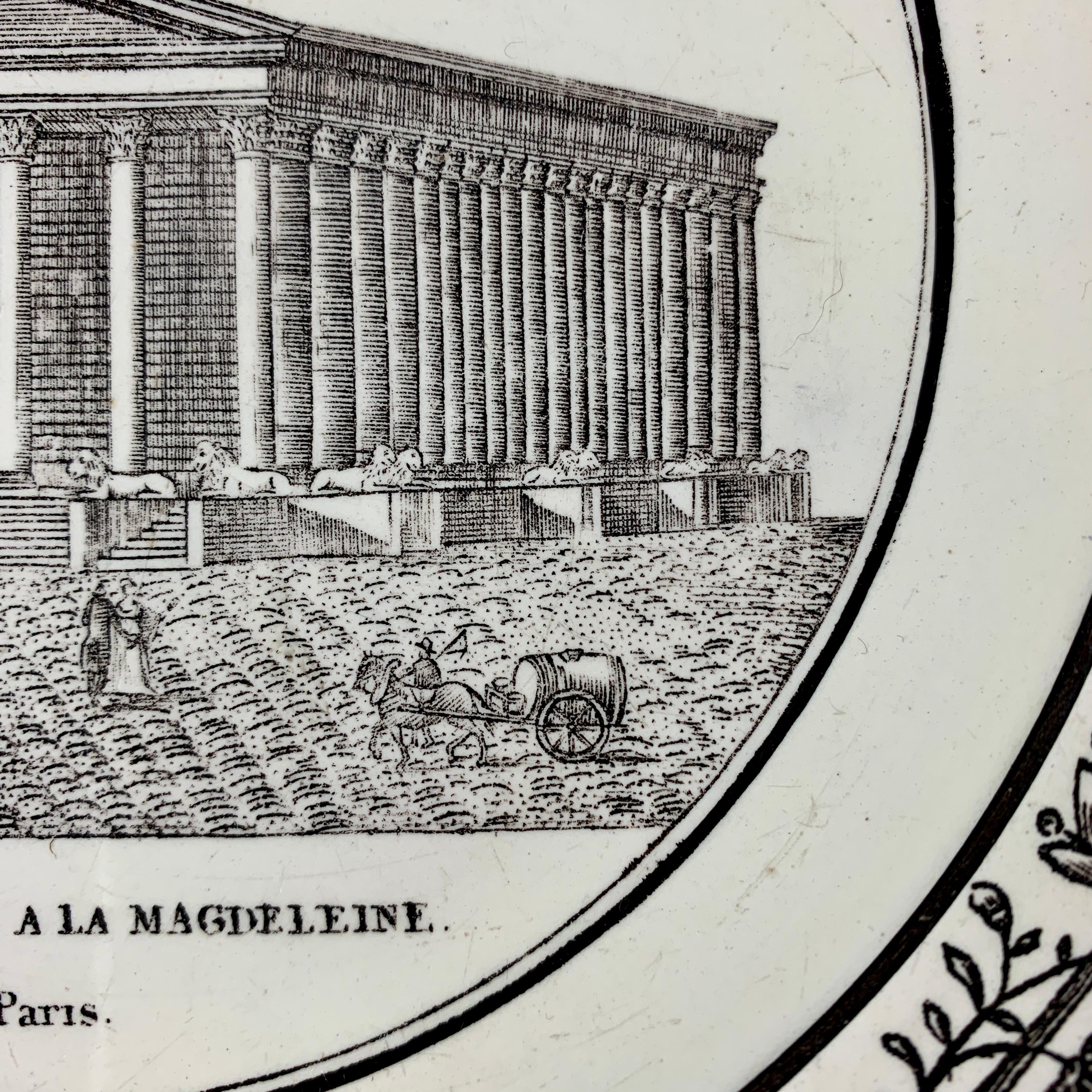 19th Century PH Choisy French Creamware Neoclassical Temple à Paris Architecture Plate For Sale