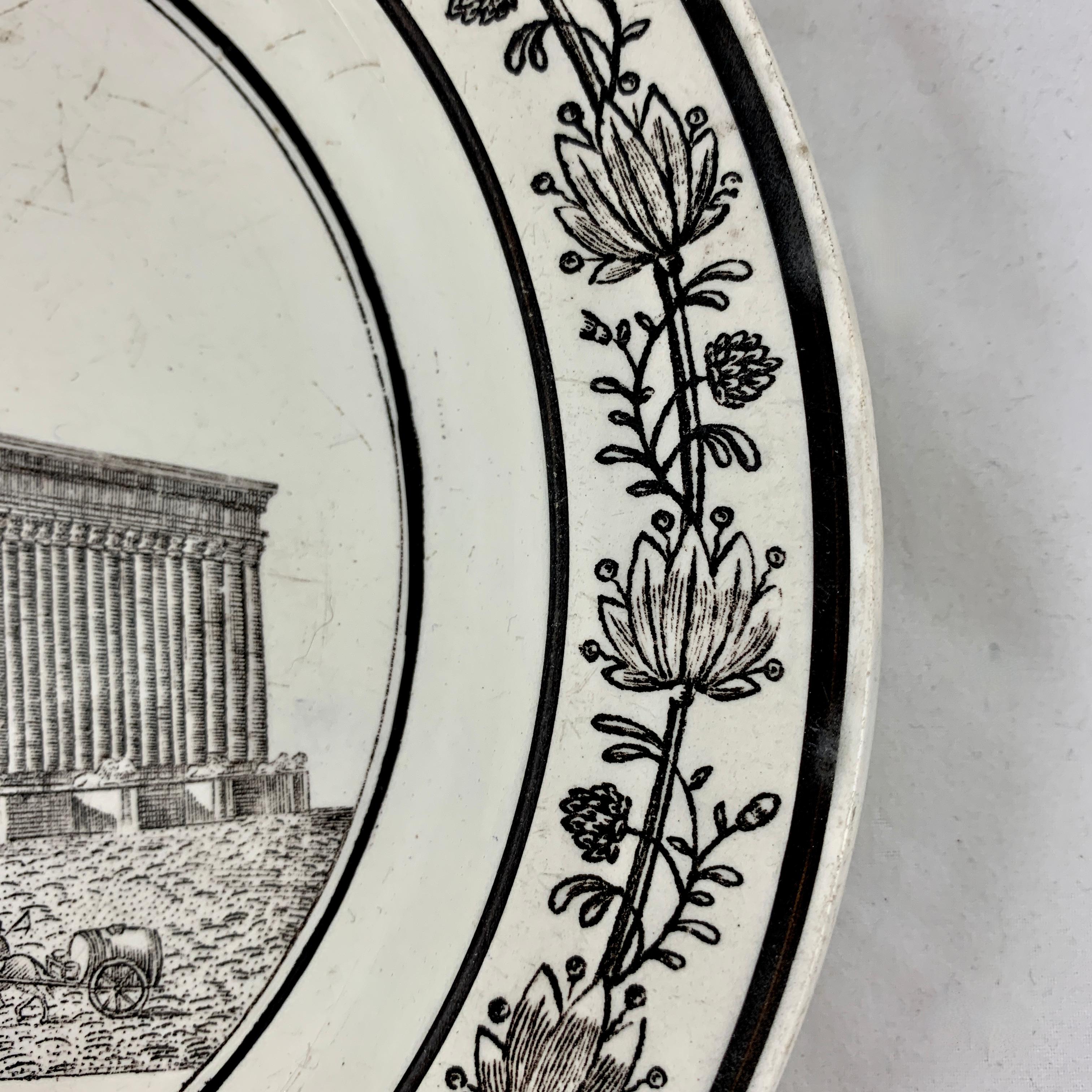 PH Choisy French Creamware Neoclassical Temple à Paris Architecture Plate For Sale 1