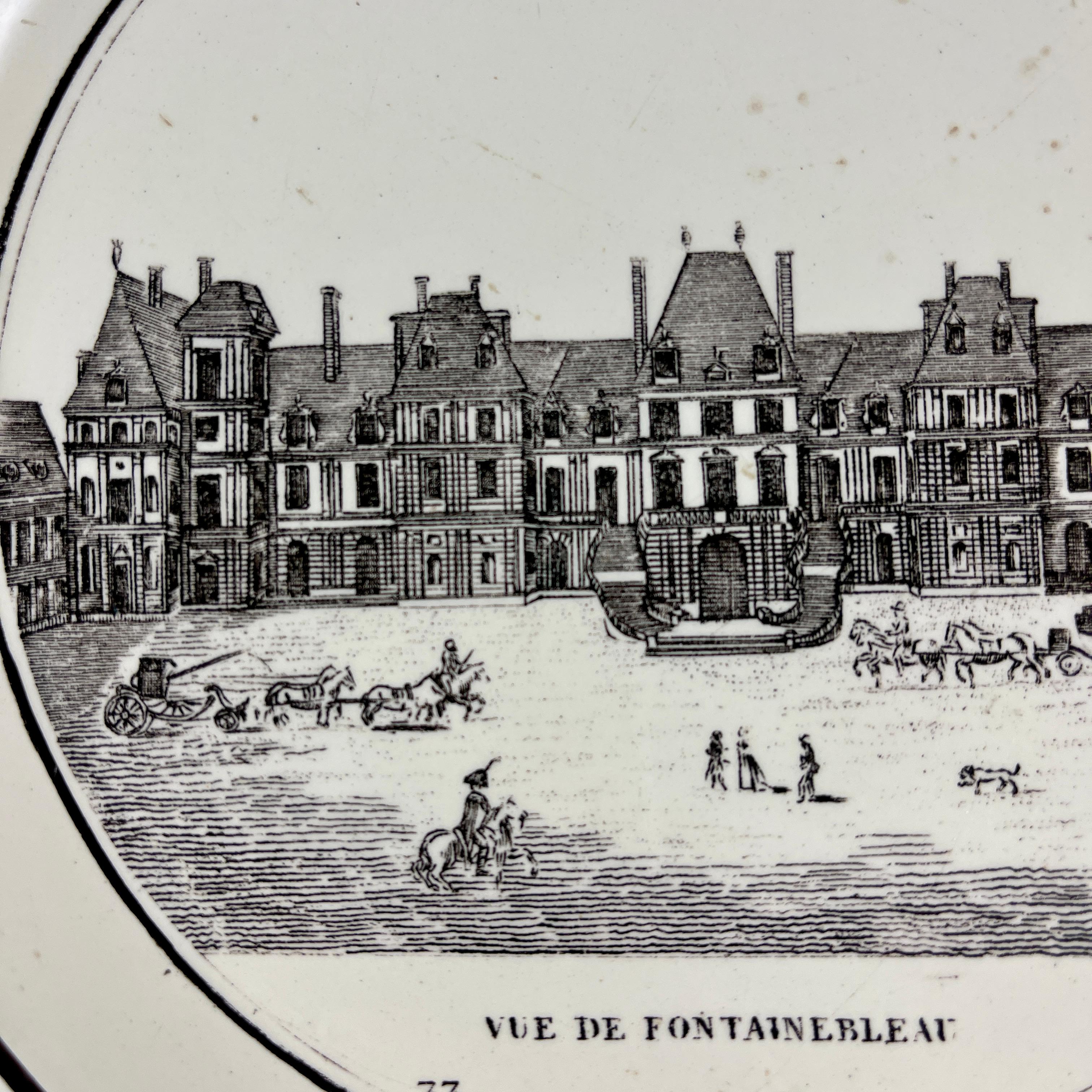 Néoclassique Assiette en faïence française PH Choisy - Vue de Fontainbleu à Paris Architecture en vente