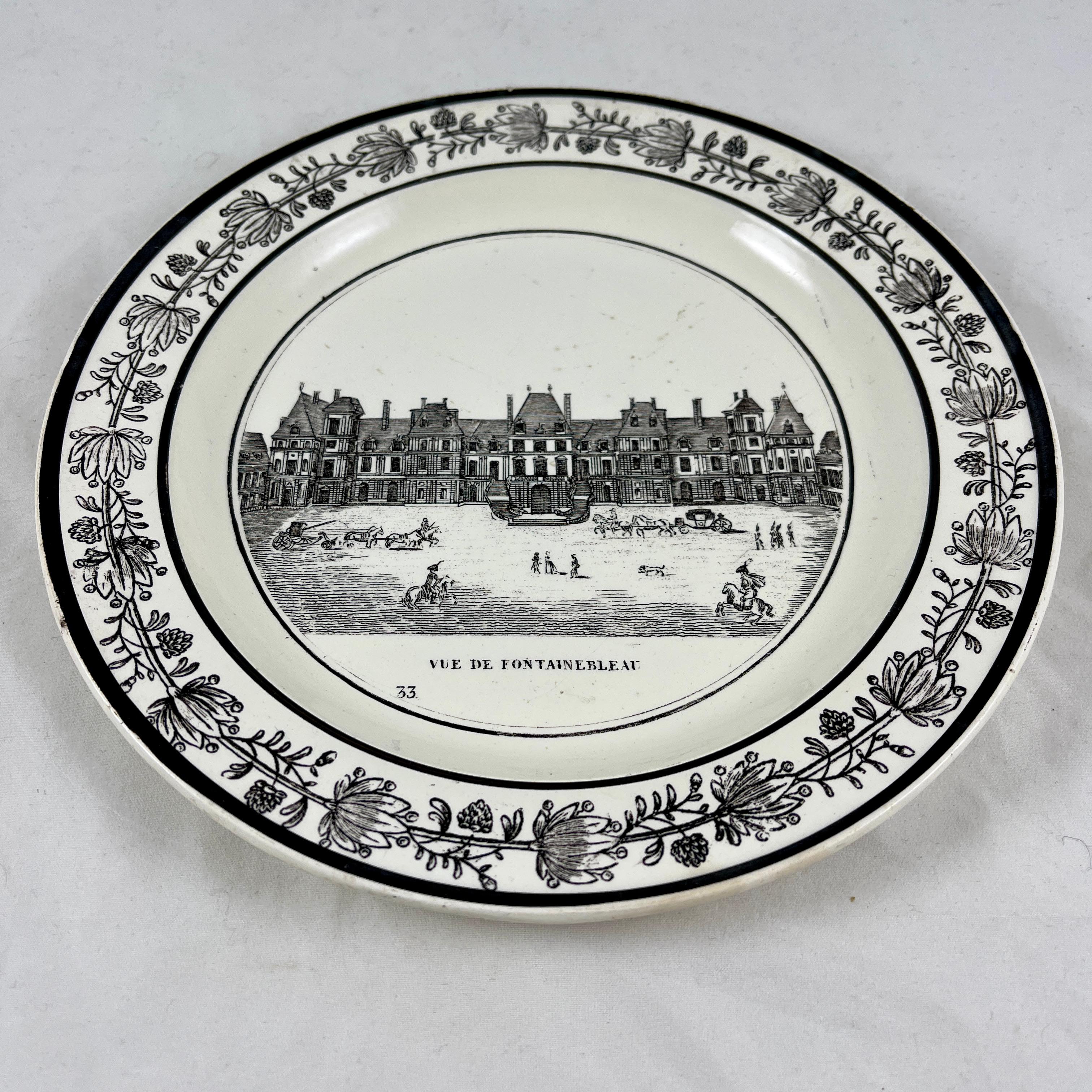 19th Century PH Choisy French Creamware Vue de Fontainbleu à Paris Architecture Plate For Sale
