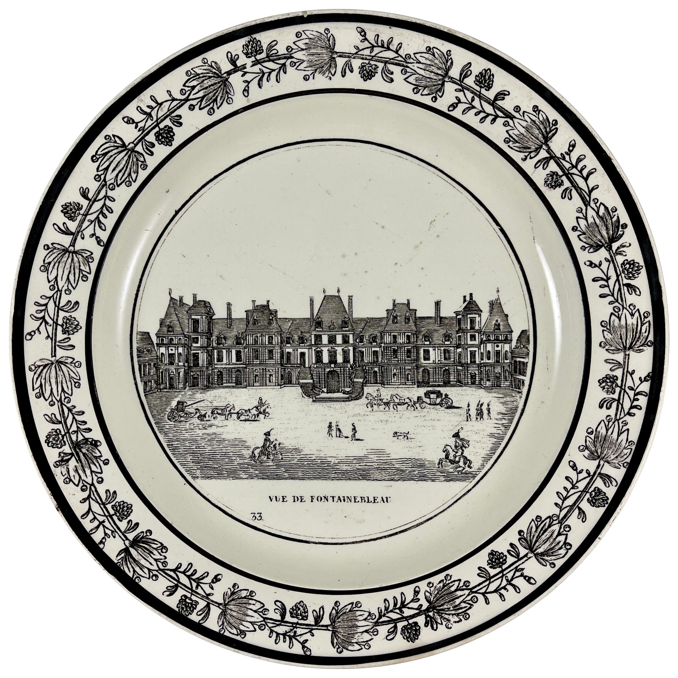 PH Choisy Französisches Wedgwoodware Vue de Fontainbleu à Paris Architektonischer Teller im Angebot