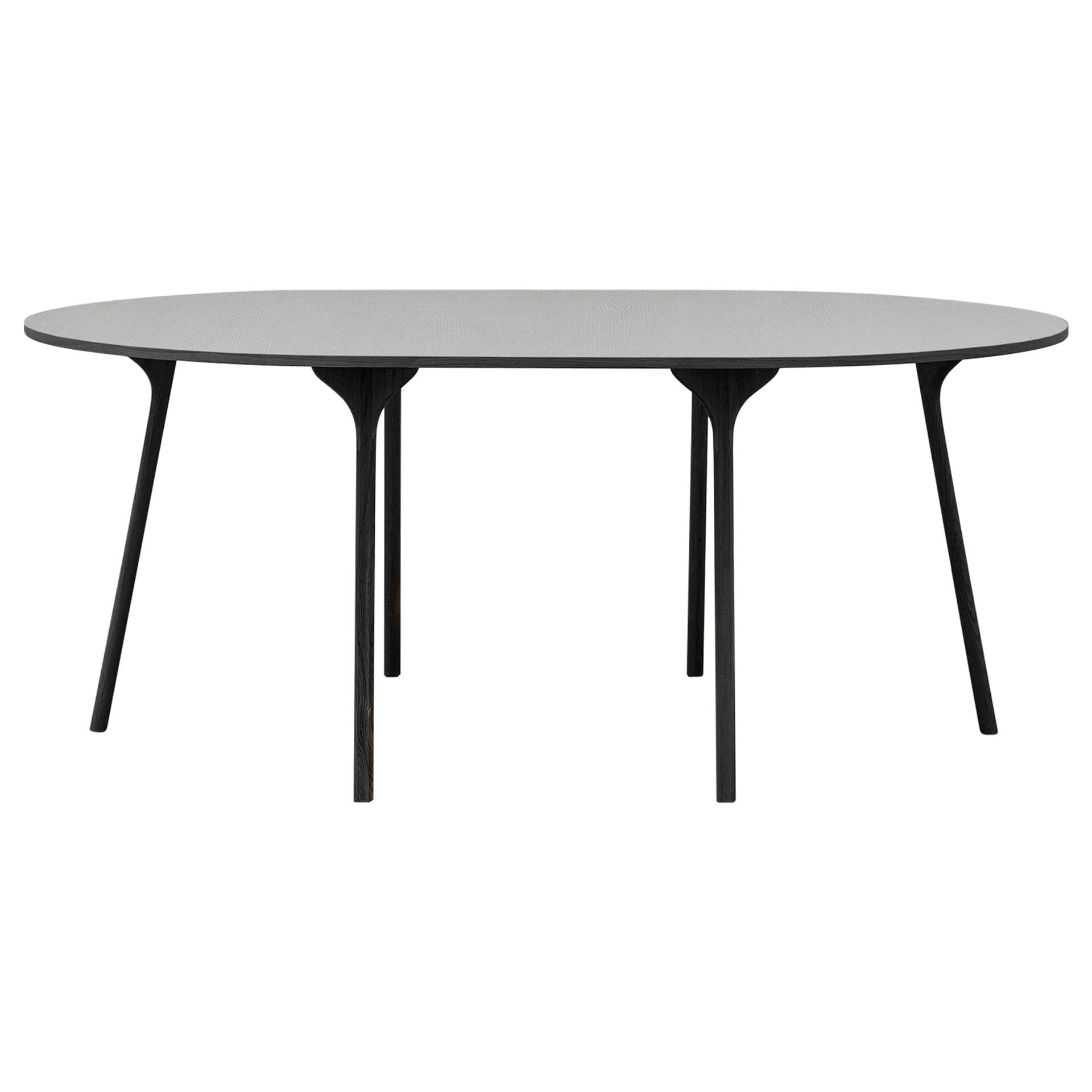 Table circulaire PH, 1270x1820 mm, pieds en bois de chêne noir, plaque de table et bord en placage