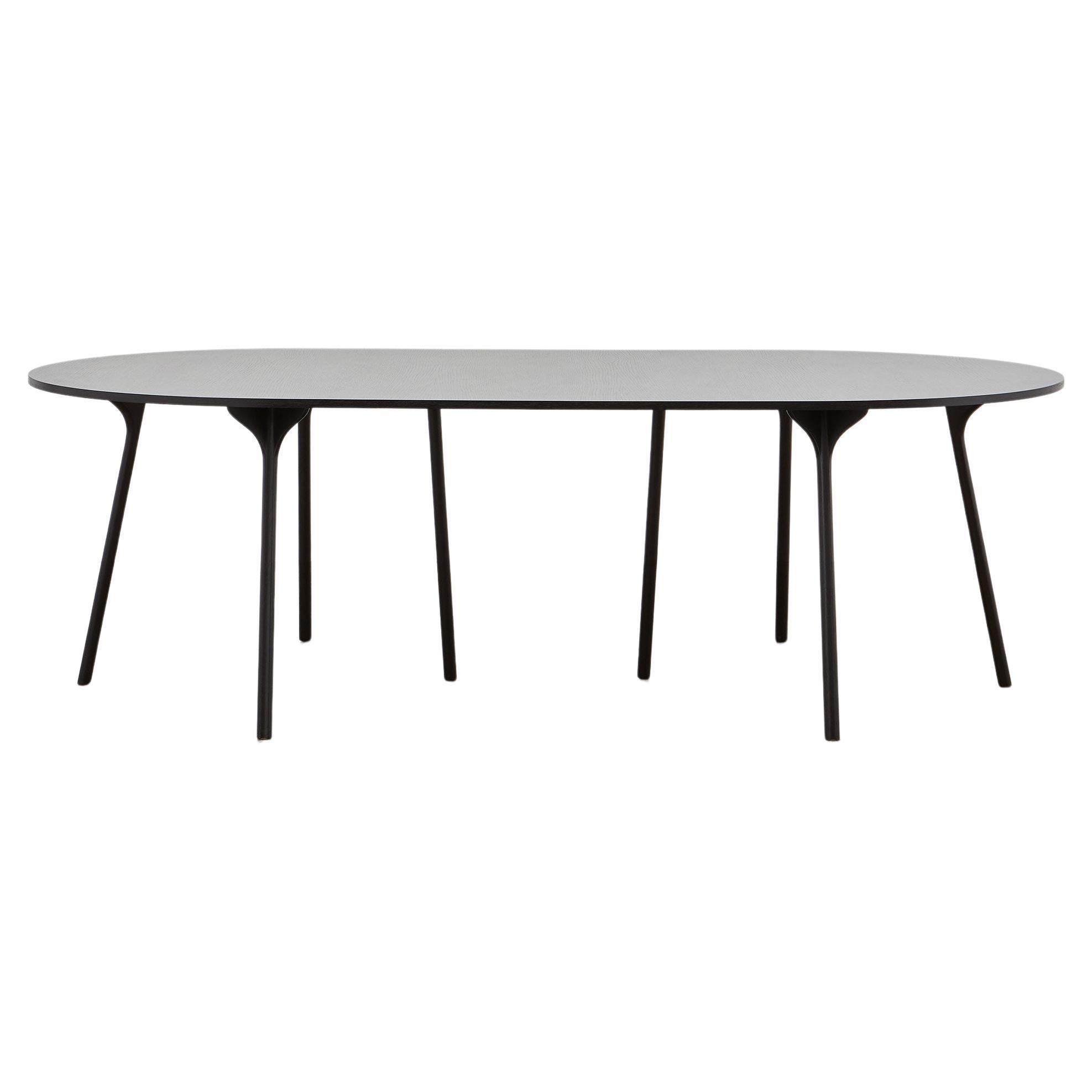 Table circulaire PH, 1270x2370 mm, pieds en bois de chêne noir, plaque de table et bord en placage