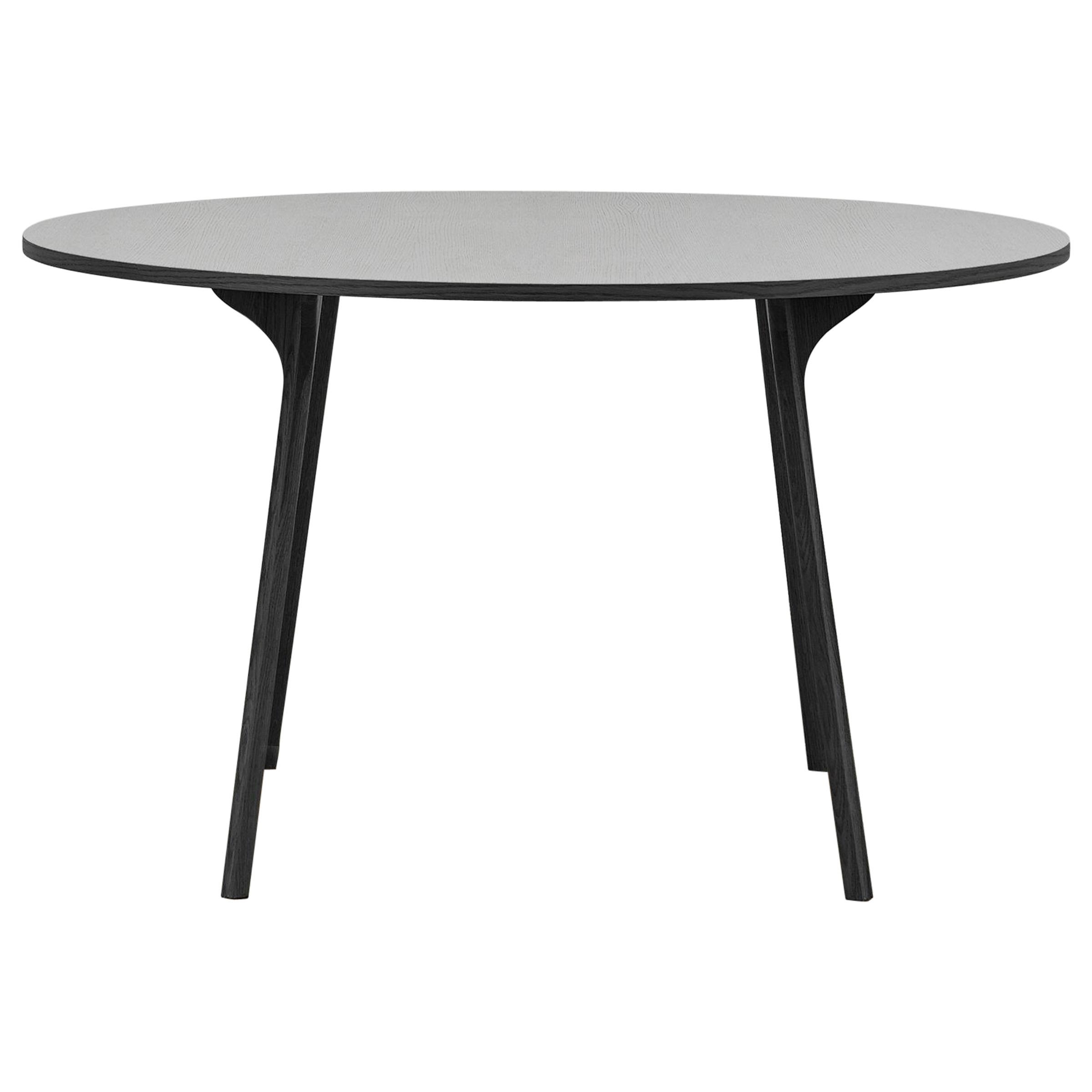 Table circulaire PH, pieds en bois de chêne noir, plaque de table en placage et bordure