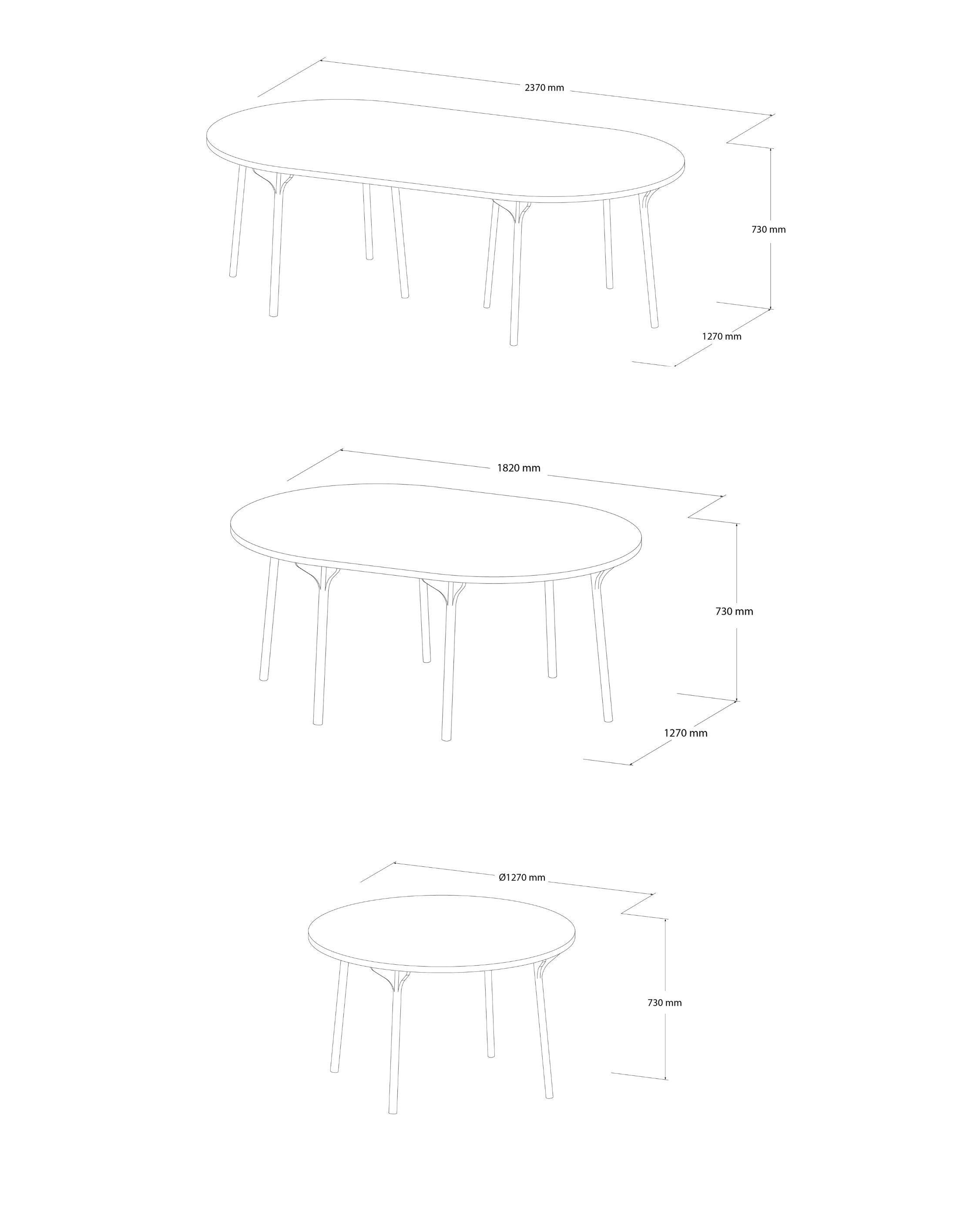 Table circulaire PH, pieds en chêne noir, plateau et chants en placage en vente 1
