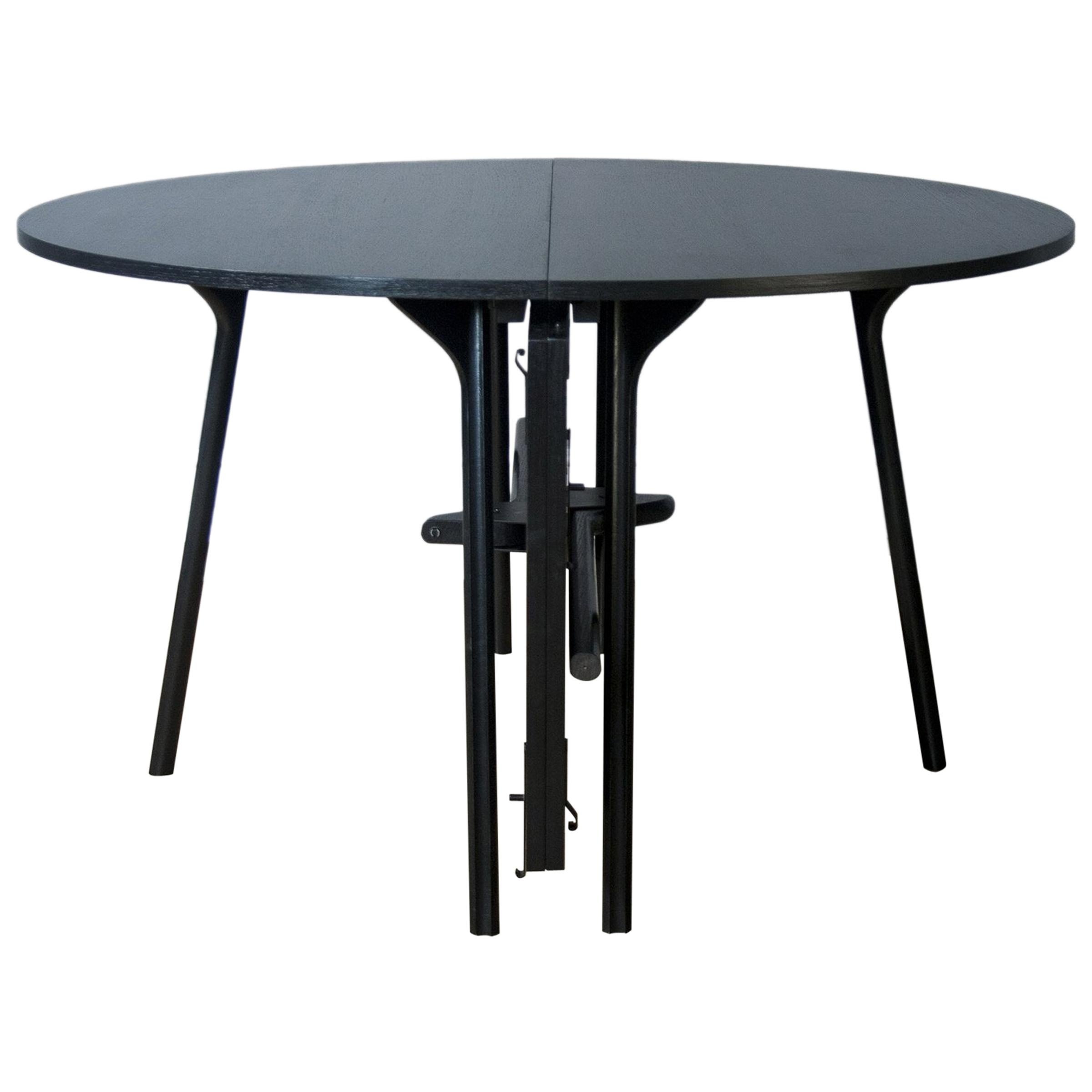 PH Circle Table pliante, pieds en bois de chêne noir, plateau et bord de table en placage en vente