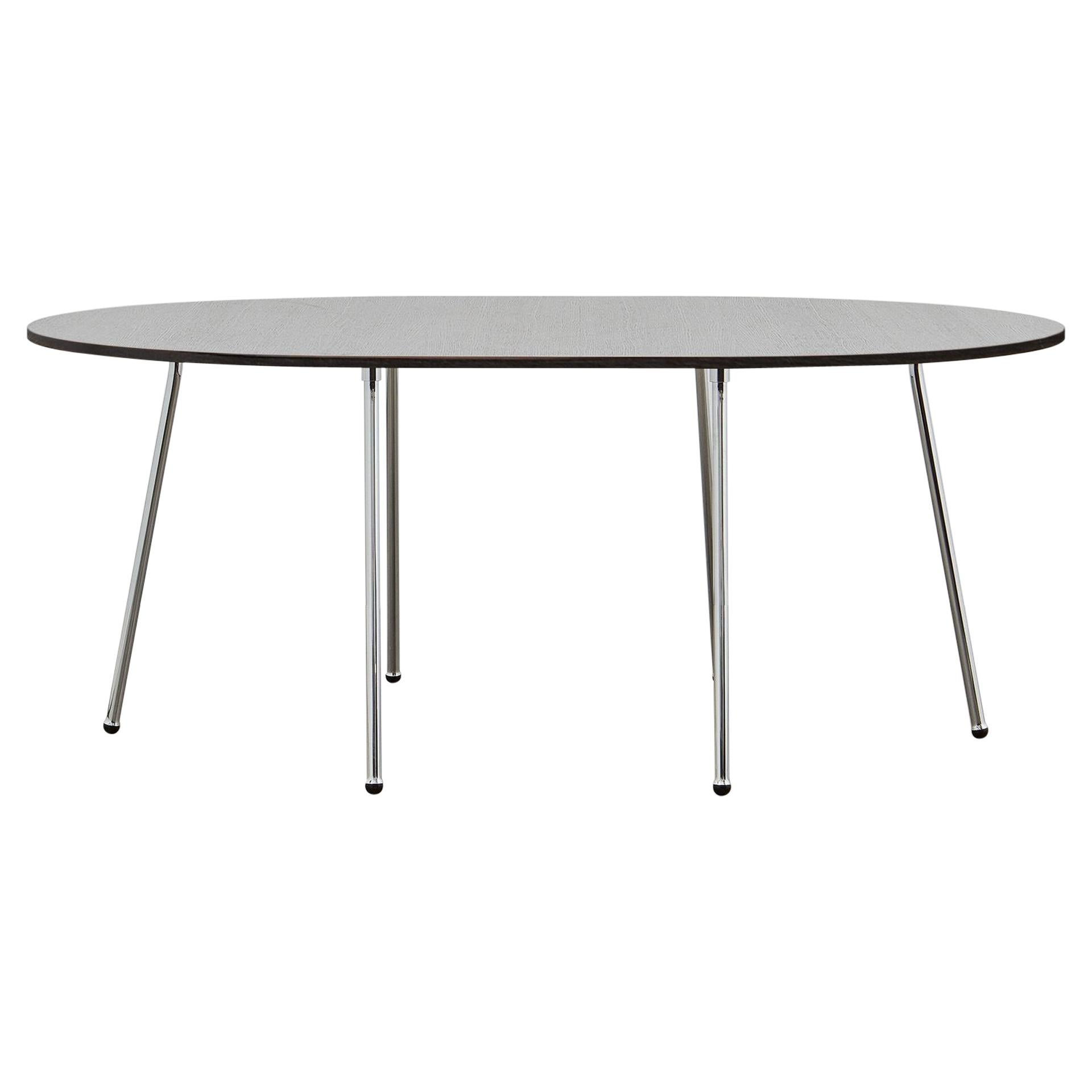 PH Dining Table, Chrome, Black Oak Veneer Table Plate and Edge For Sale