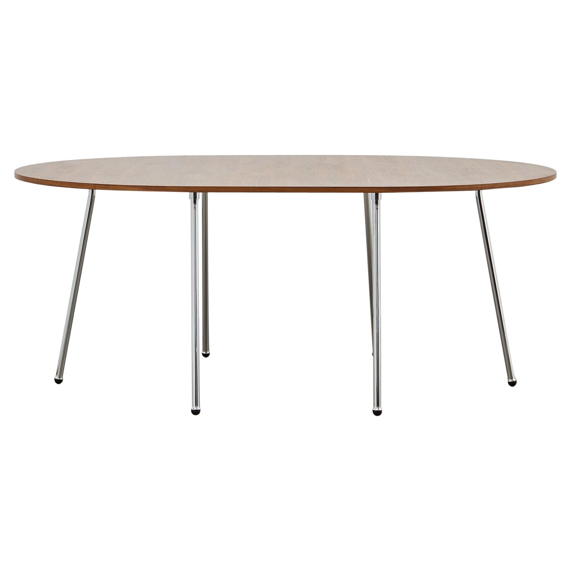 PH Dining Table, Chrome, Natural Oak Veneer Table Plate and Edge For Sale