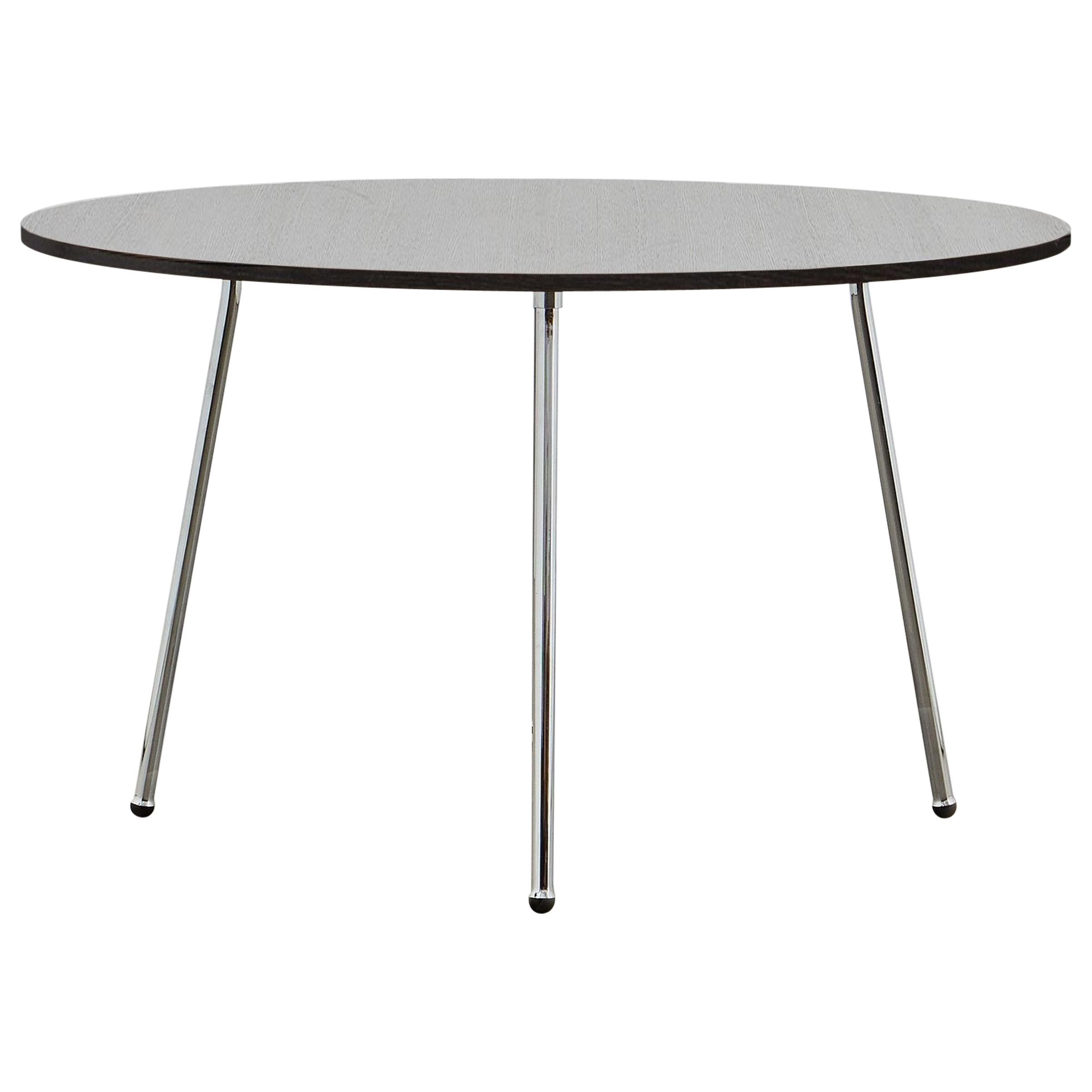 PH Dining Table, Chrome, Black Oak Veneer Table Plate, Veneered Edge For Sale