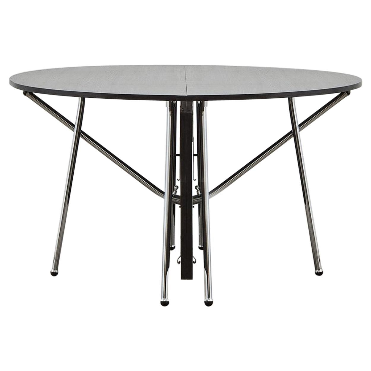 PH Dining Table Folding, Chrome, Black Oak Veneer Table Plate, Veneered Edge