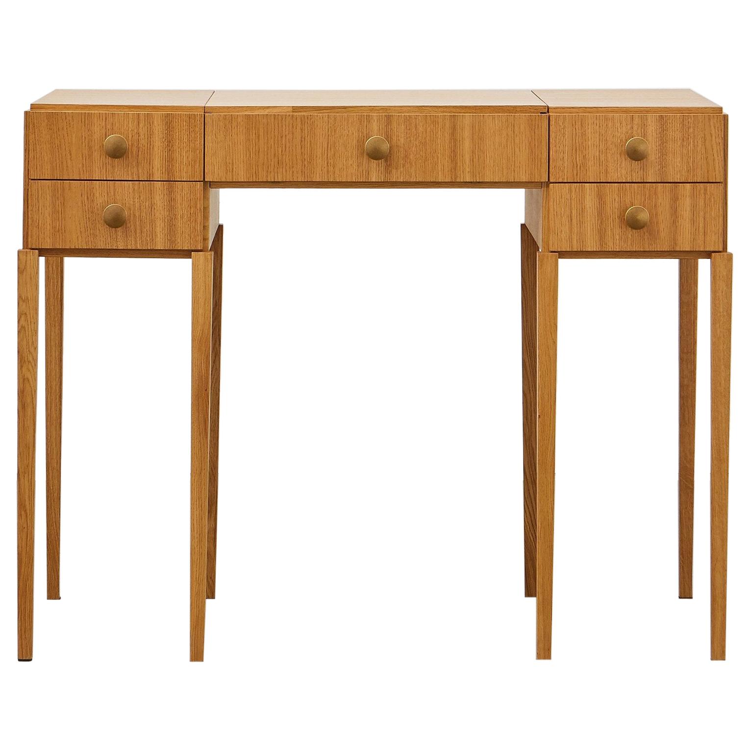 PH Dressing Table, Natural Oak Veneer, White Ashwood Drawers For Sale