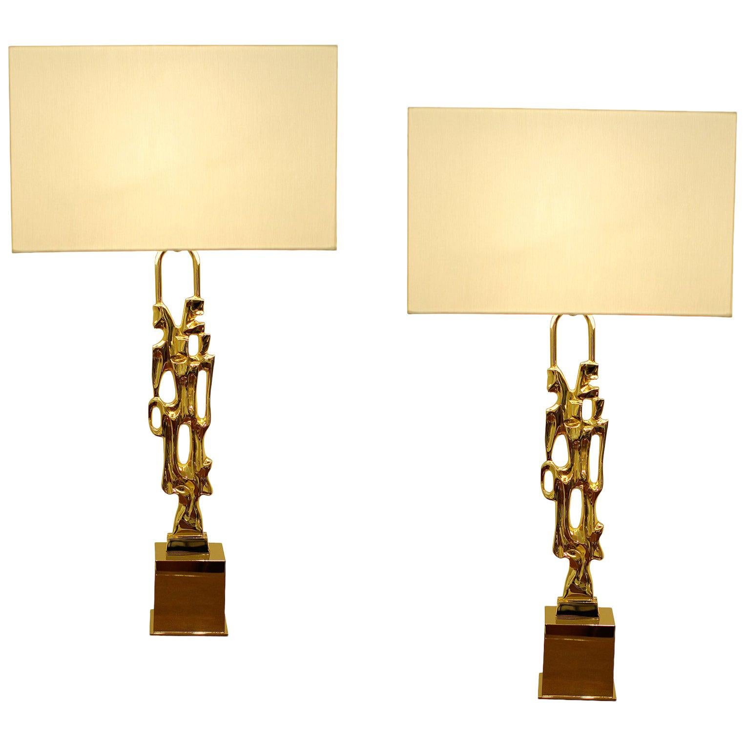 Pair of Gilt Bronze Table Lamps by Philippe Papineau For Sale