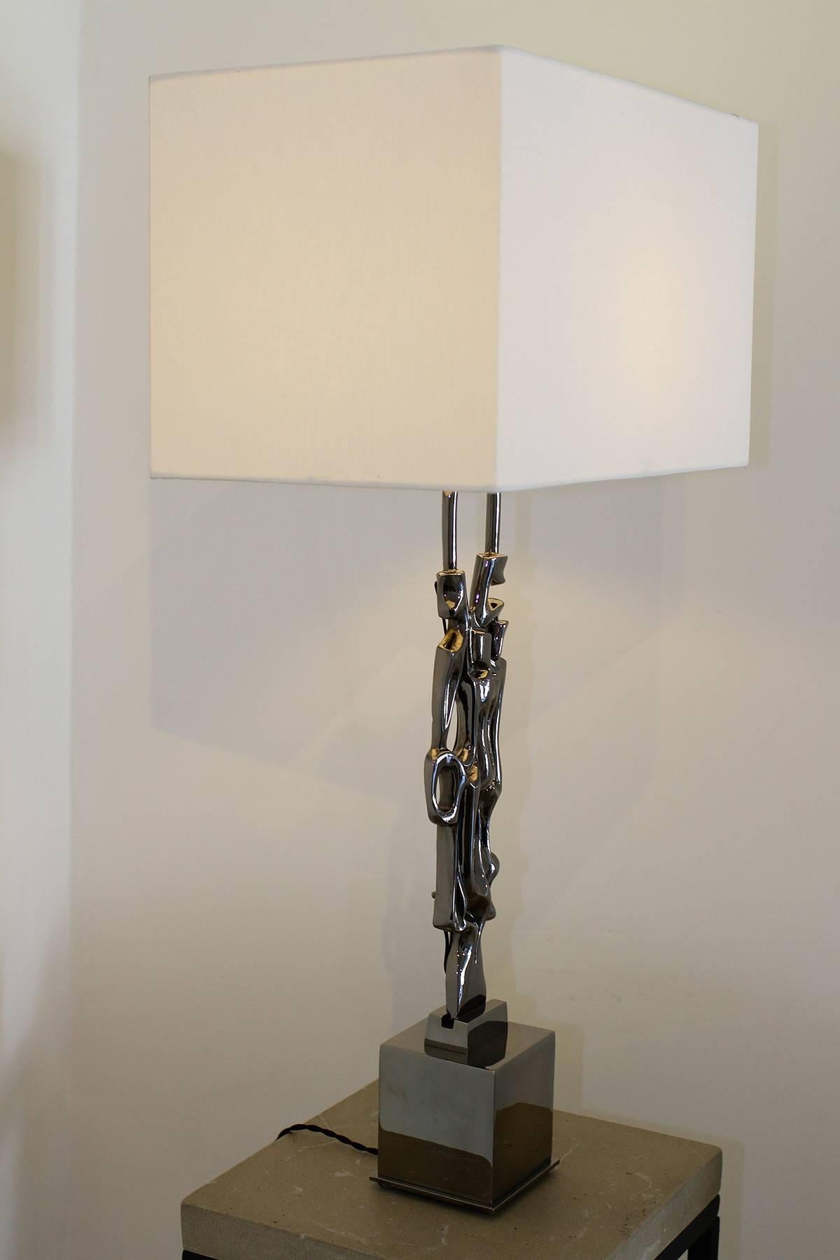 20th Century Philippe Gabriel Papineau - Pair of Black Nickel Bronze Table Lamps