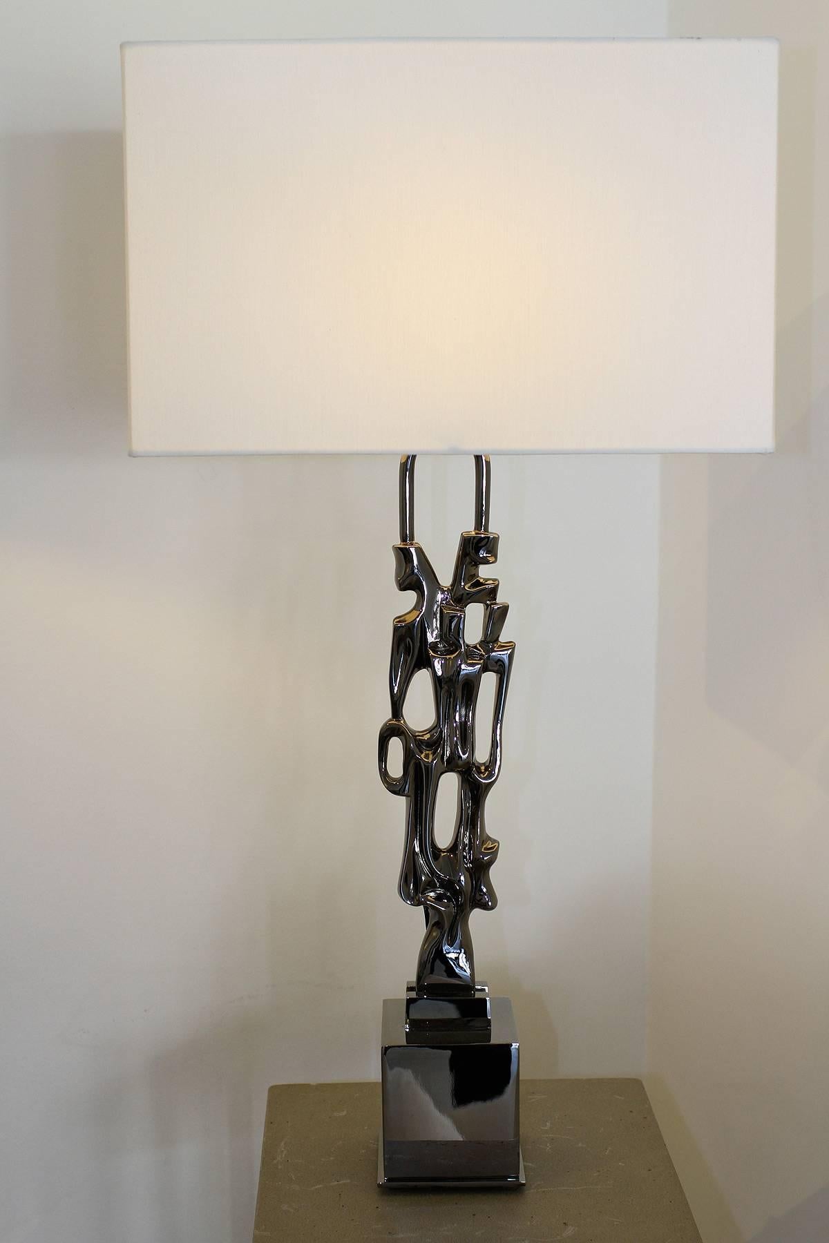Philippe Gabriel Papineau - Pair of Black Nickel Bronze Table Lamps 3
