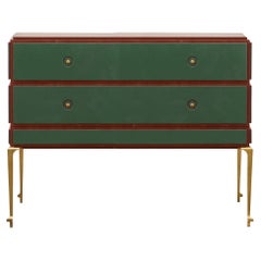 PH Grand Chest of Drawers, Brass Legs, Mahogany, Green Leather Panels