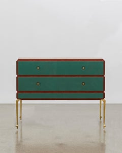 PH Grand Chest of Drawers, Mahogany, Emerald Green Leather Panels, Brass Legs