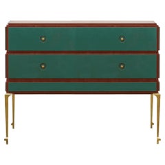 PH Grand Chest of Drawers, Mahogany, Emerald Green Leather Panels, Brass Legs