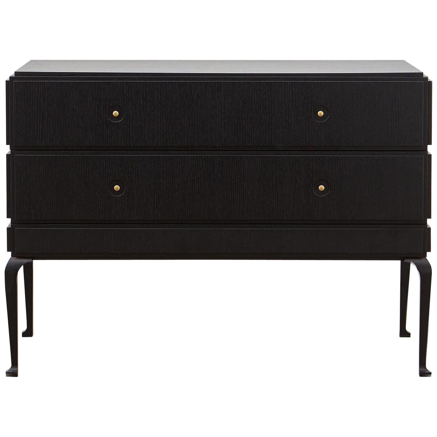 PH Grand Chest of Drawers, Wood Legs, Black Oak Veneer, White Ashwood Drawers For Sale