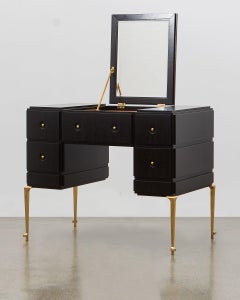 PH Grand Dressing Table, brass legs, black oak veneer, white ash wood drawers