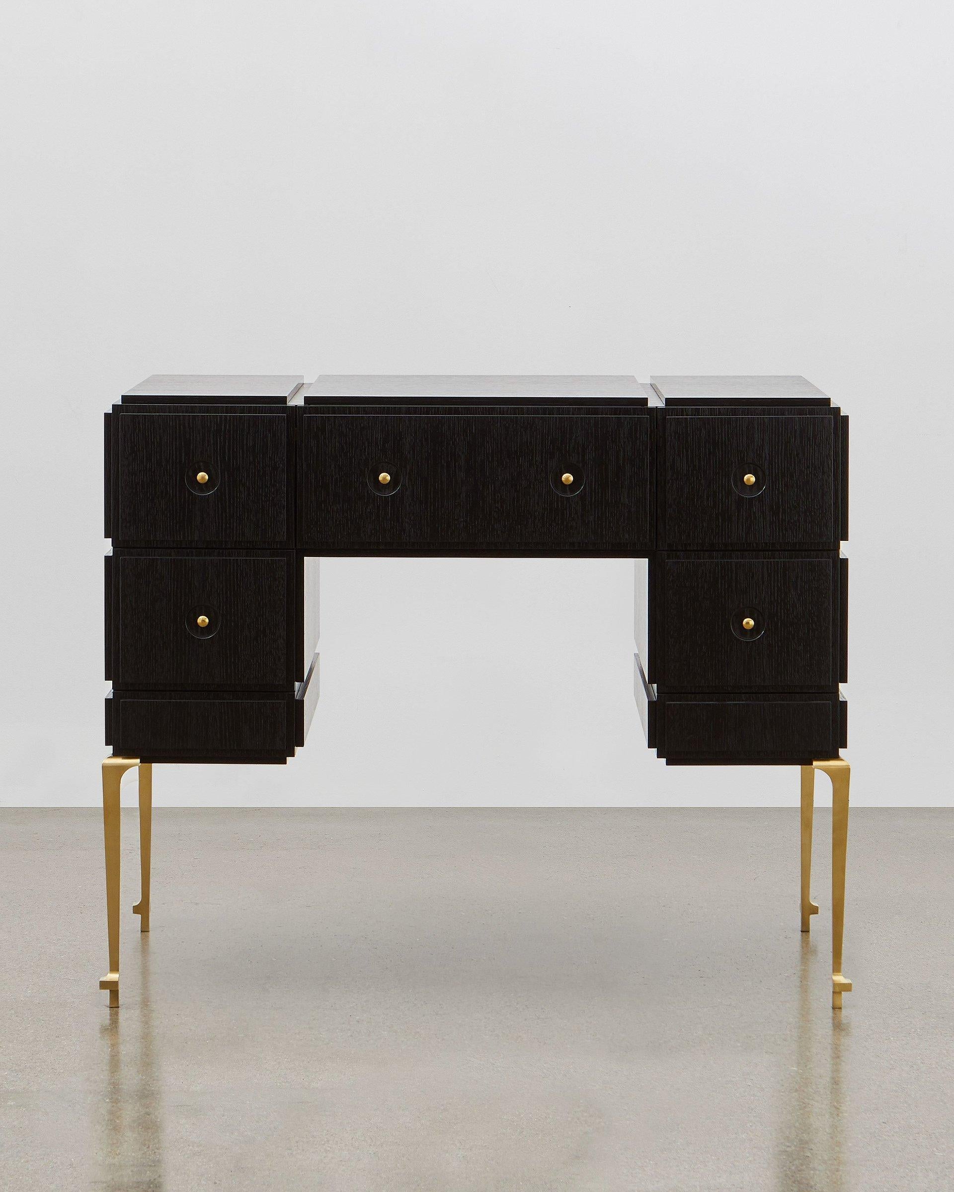 Bauhaus PH Grand Dressing Table, brass legs, black oak veneer, white ash wood drawers For Sale