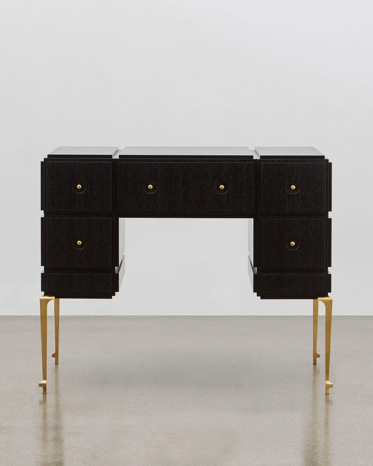 PH Grand Dressing Table, brass legs, black oak veneer, white ash wood