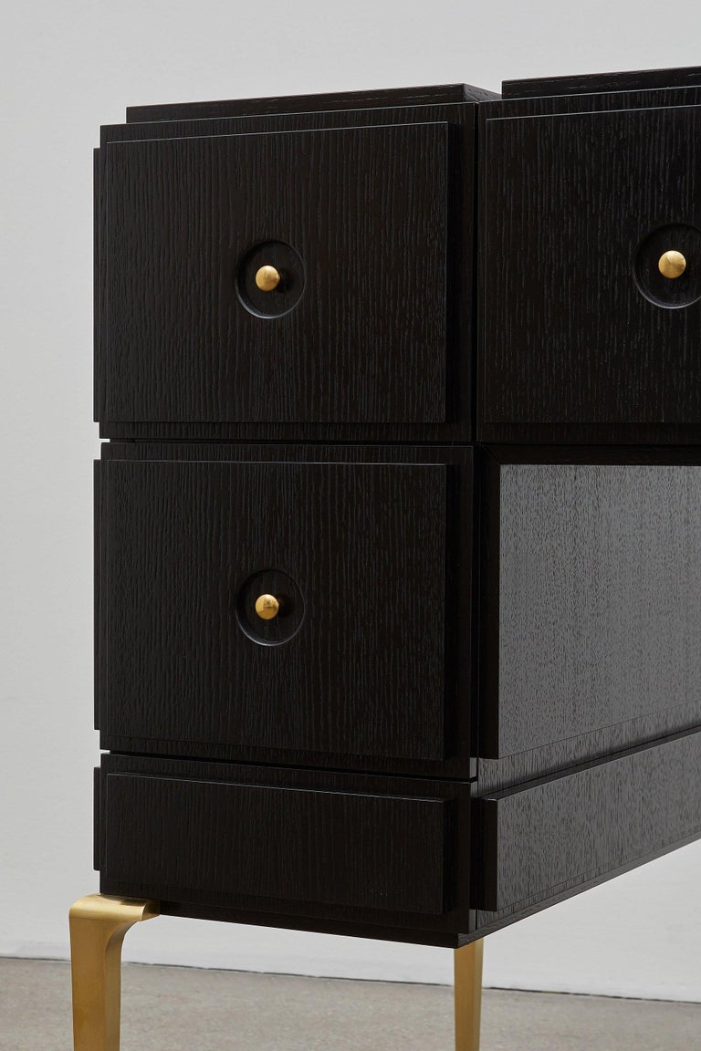 PH Grand Dressing Table, brass legs, black oak veneer, white ash wood