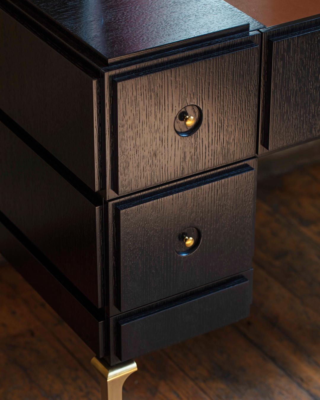 PH Grand Dressing Table, brass legs, black oak veneer, white ash wood drawers In New Condition For Sale In Copenhagen, DK