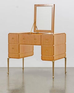 PH Grand Dressing Table, brass legs, natural oak veneer, white ash wood drawers