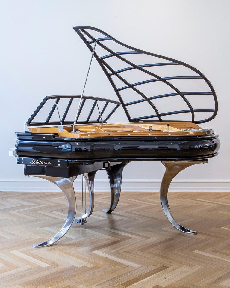PH Grand Piano PH150 Avantgarde, Black High Glass Wood with Chrome Lid For  Sale at 1stDibs