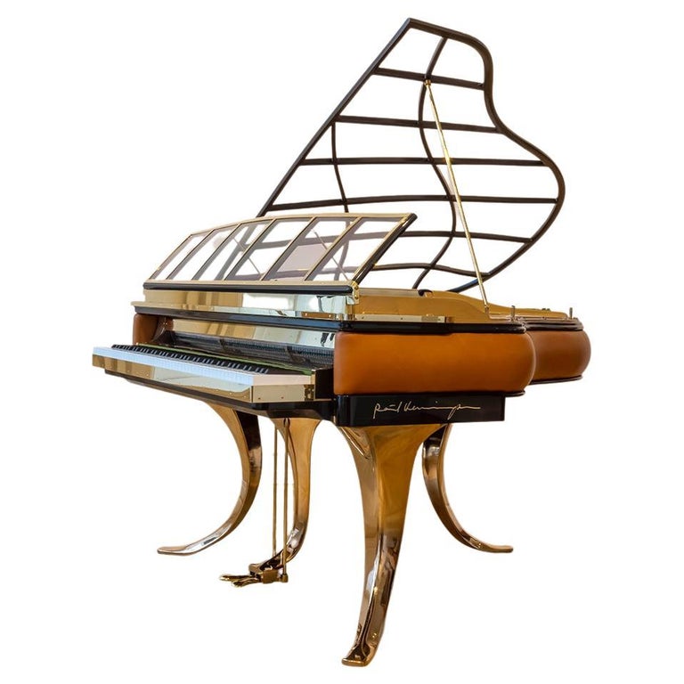PH Grand Piano PH157 Legacy, Walnut Cognac Leather Brass, Modern, Sculptural For Sale