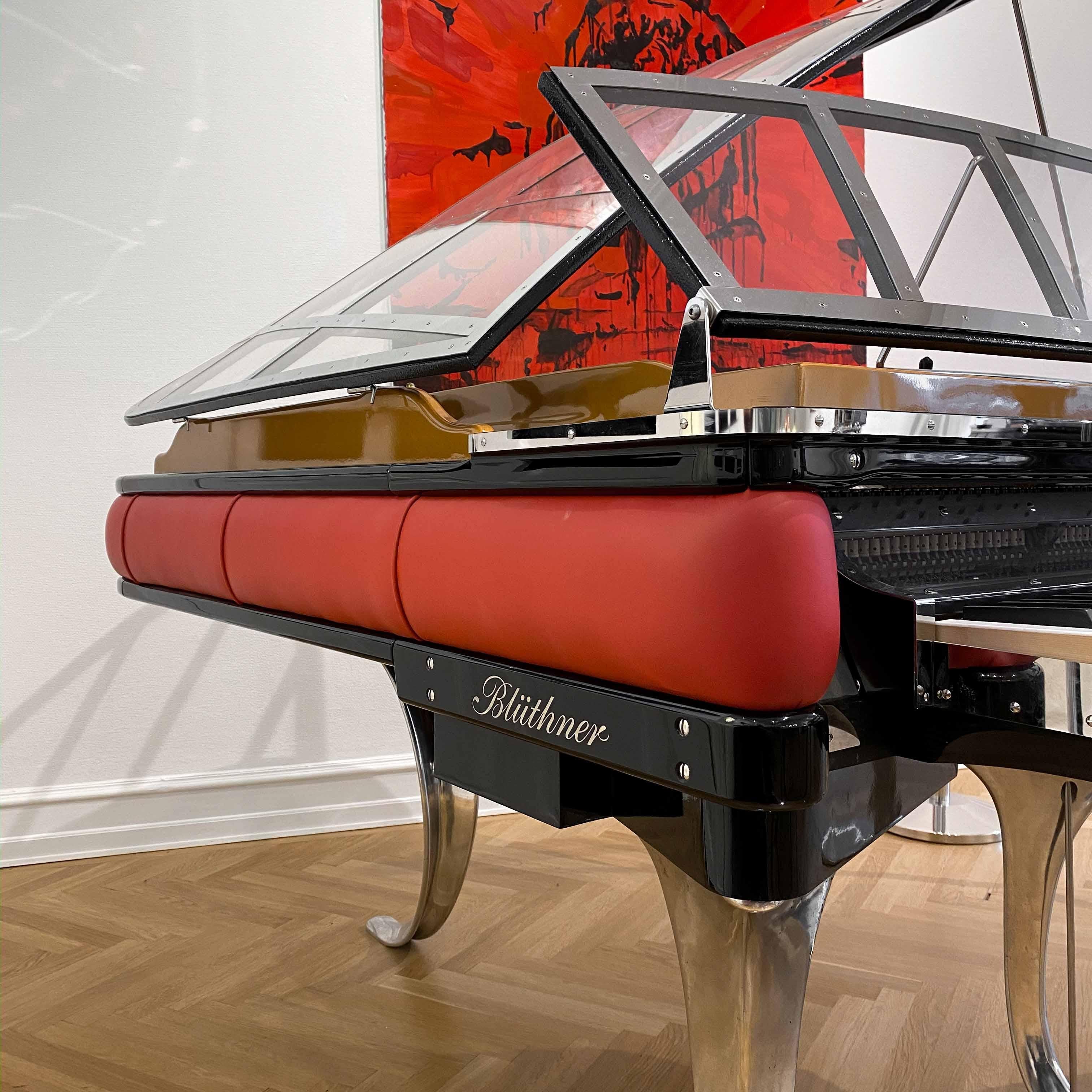 Bauhaus PH Grand Piano PH186 Excellence, Red Leather and Chrome Lid, Modern, Sculptural For Sale