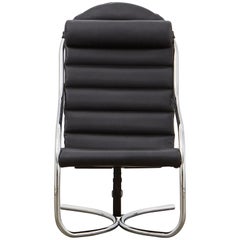 PH Lounge Chair, cromo, pelle nera estrema