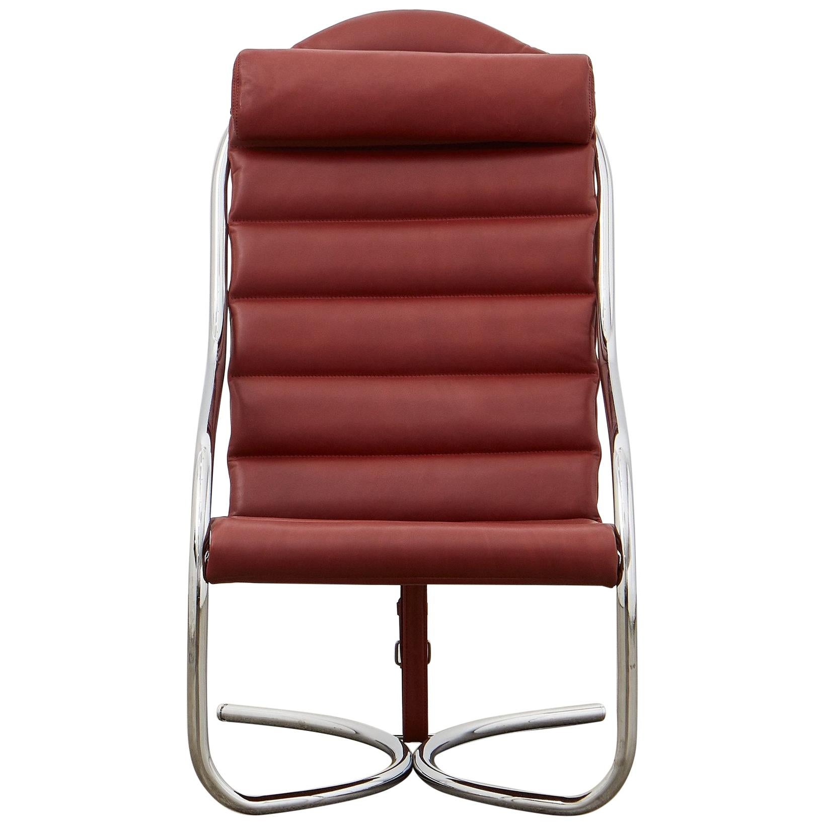 PH Lounge Chair, chrome, leather extreme indianred