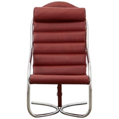 PH Lounge Chair, chrome, leather extreme indianred