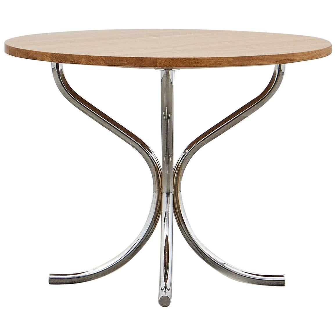 PH Lounge Table, Chrome, Solid Natural Oak Table Plate For Sale