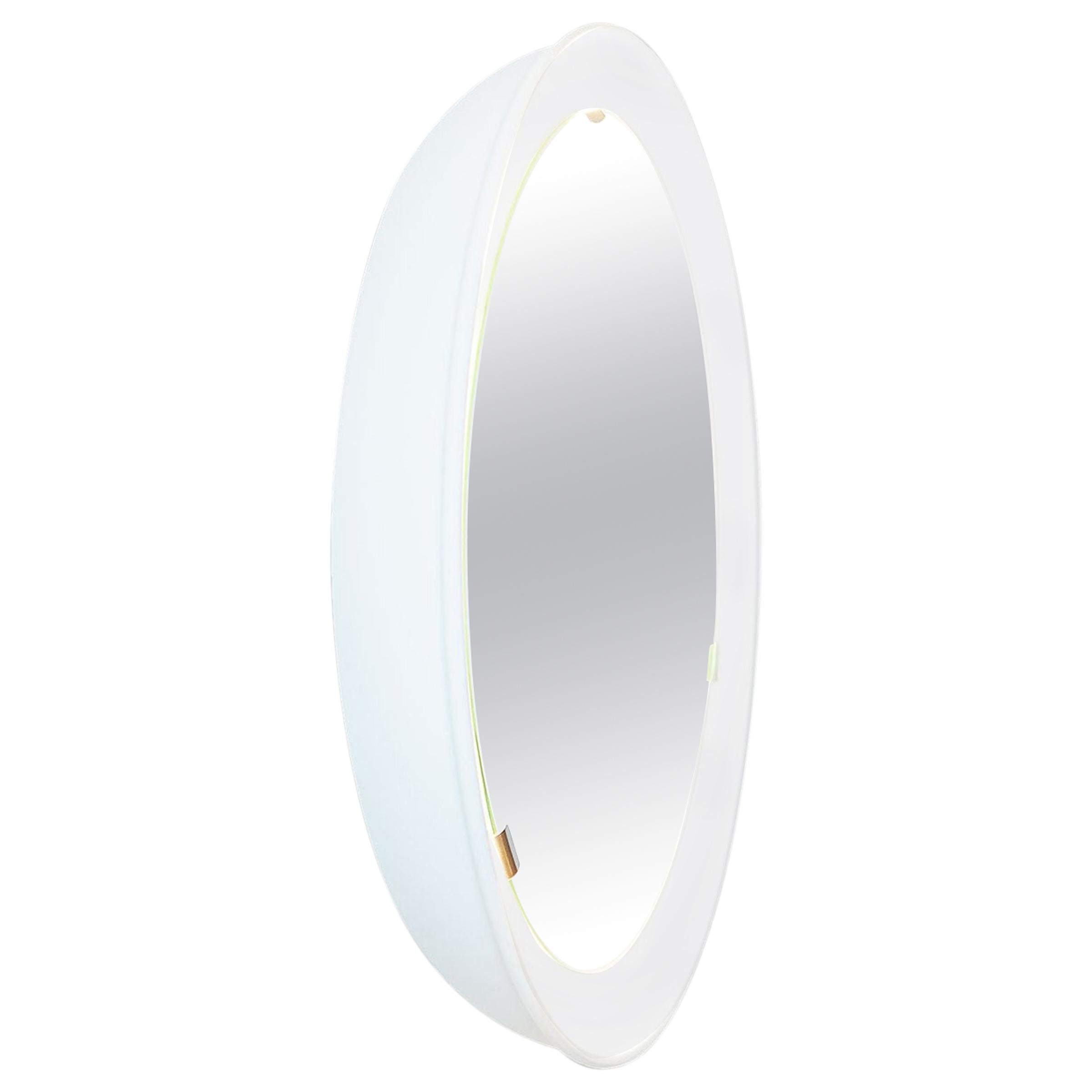 "PH" Mirror in matt white satin aluminium, Medium diameter, on/off pull cord.  For Sale