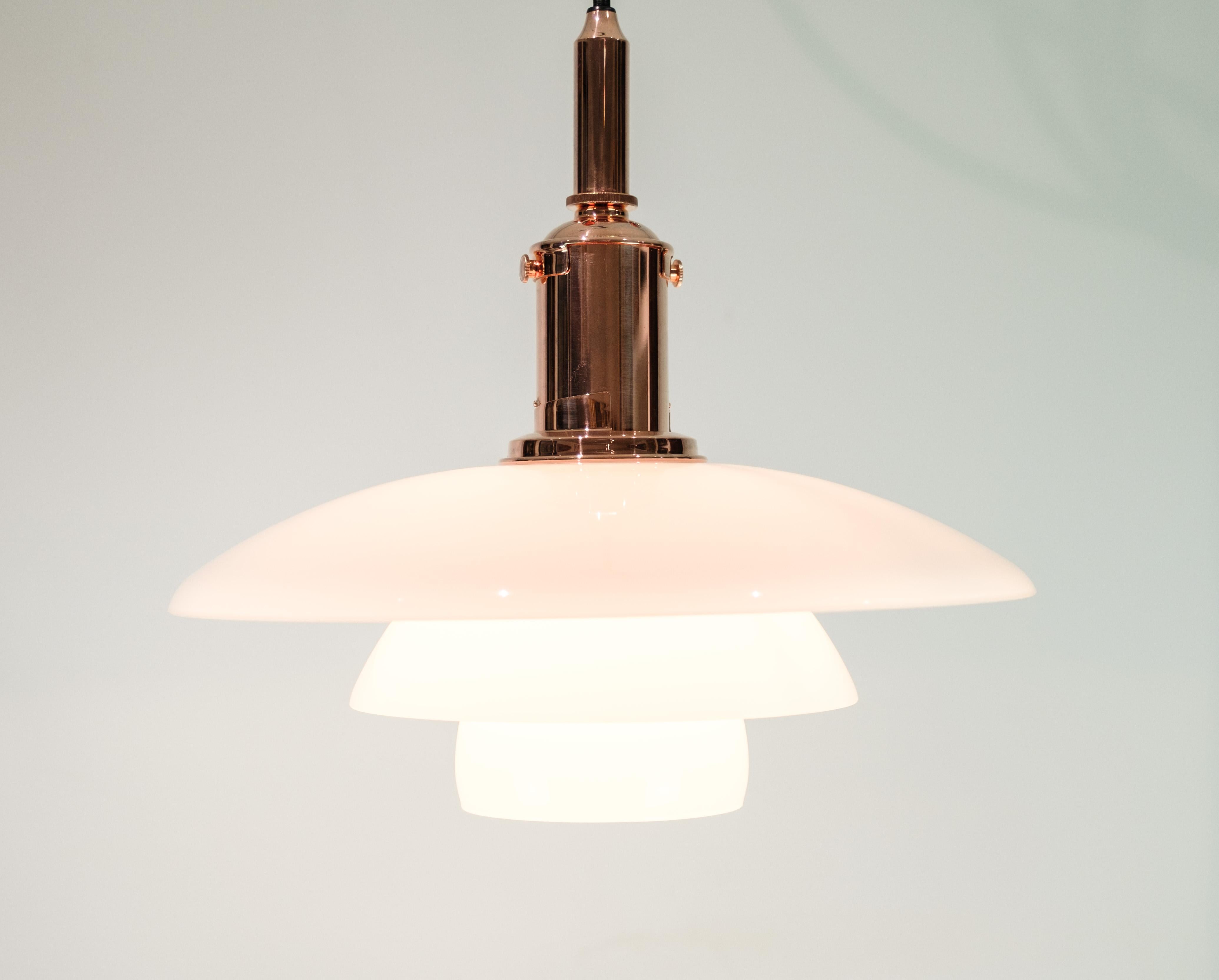 PH pendant, model 3½-3, limited edition in copper, designed by Poul Henningsen and produced by Louis Poulsen. On the occasion of Poul Henningsen's 120th birthday. Was only produced between 1 March 2014 to 30 May 2014. The lamp is made of copper with
