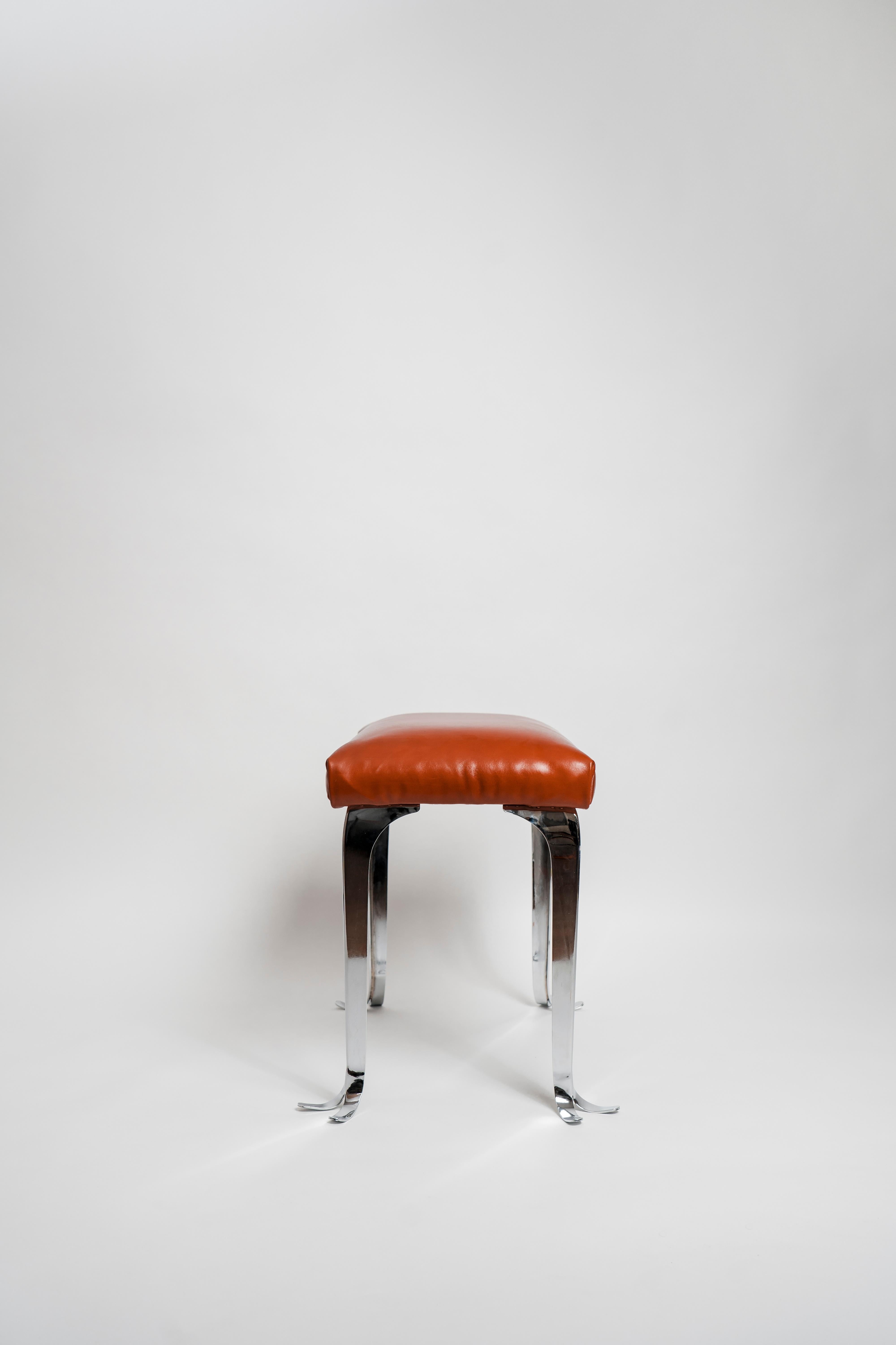 PH Piano Bench - chrome legs and leather seat in walnut color Danés en venta