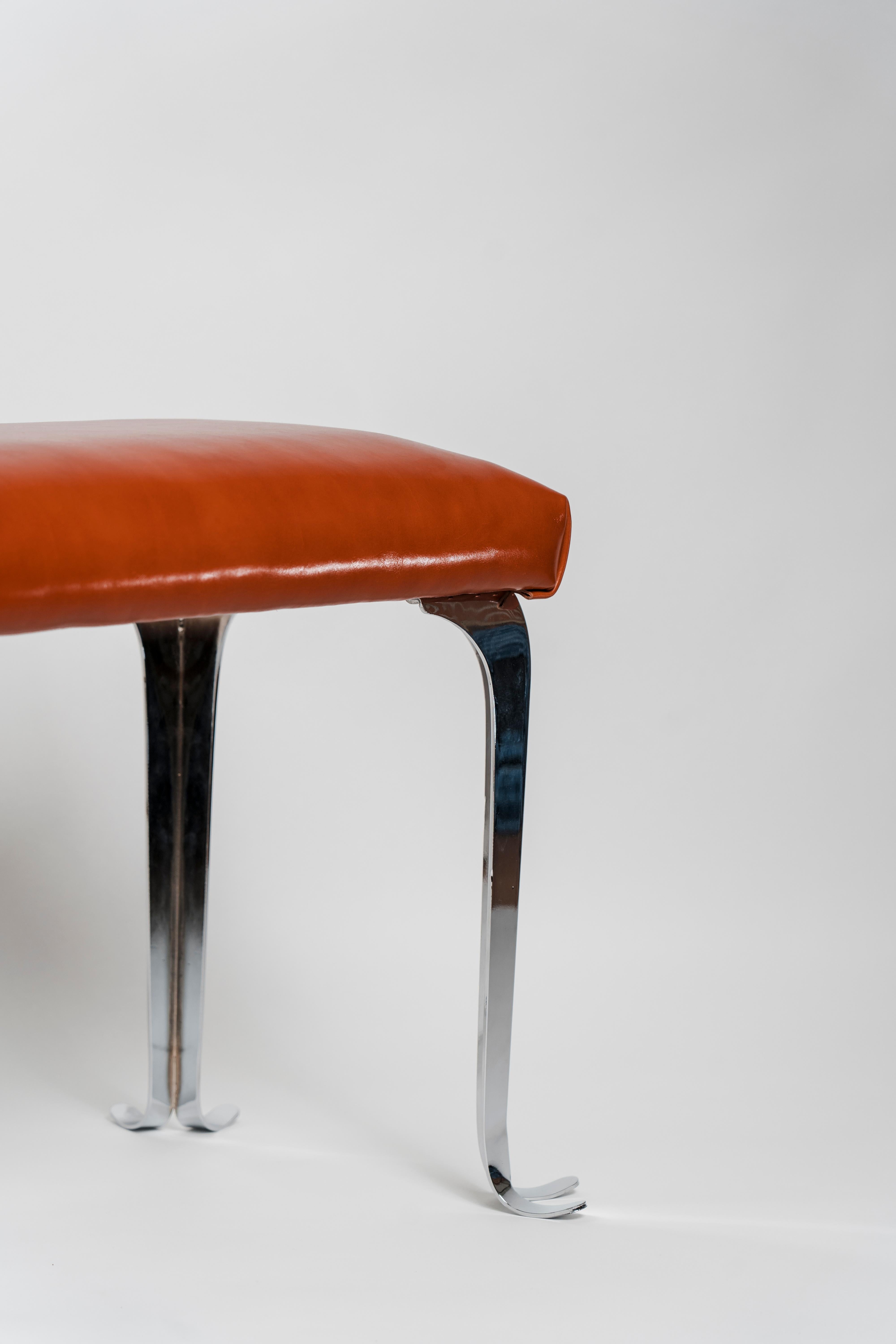 PH Piano Bench - chrome legs and leather seat in walnut color Siglo XXI y contemporáneo en venta