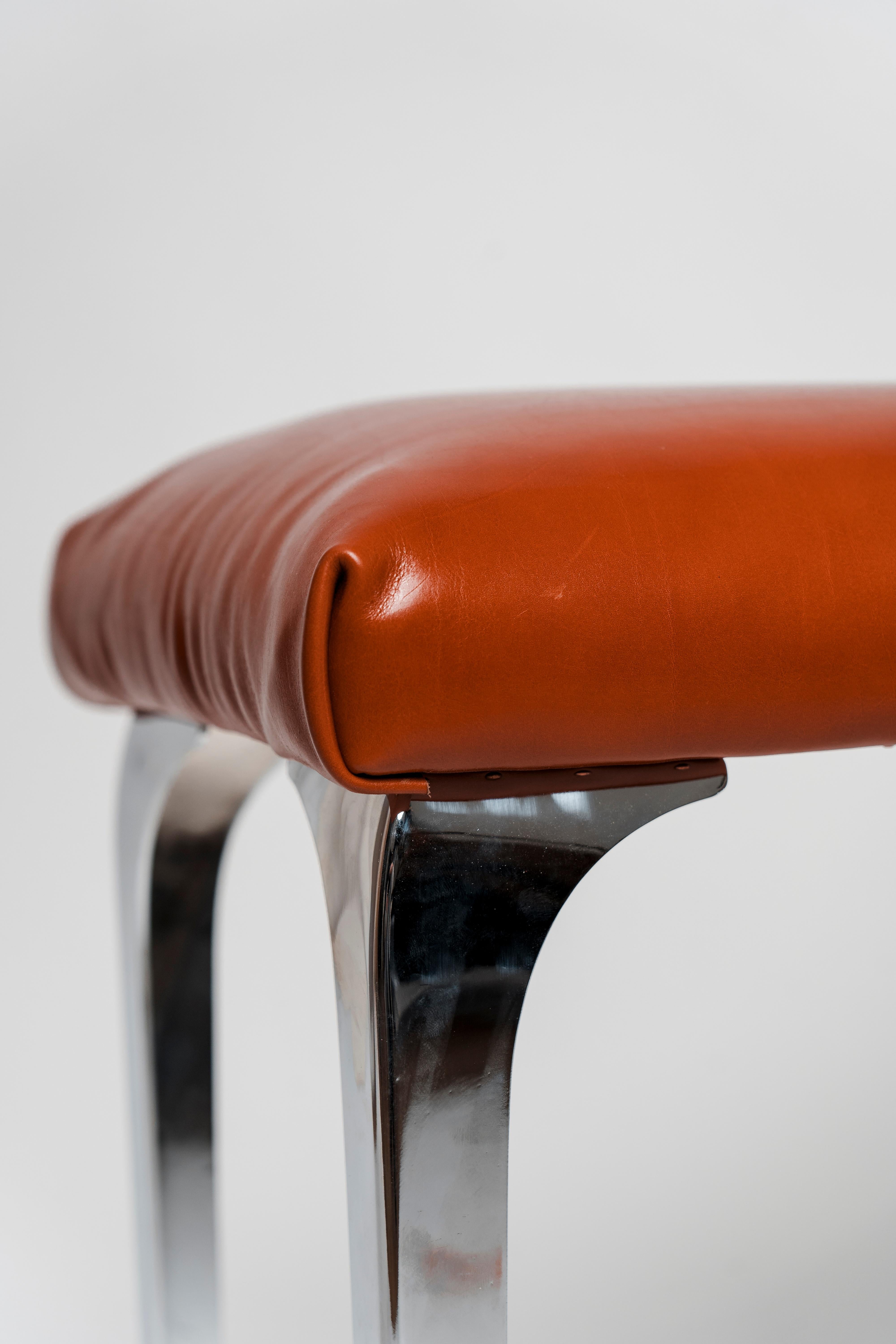 PH Piano Bench - chrome legs and leather seat in walnut color Aluminio en venta