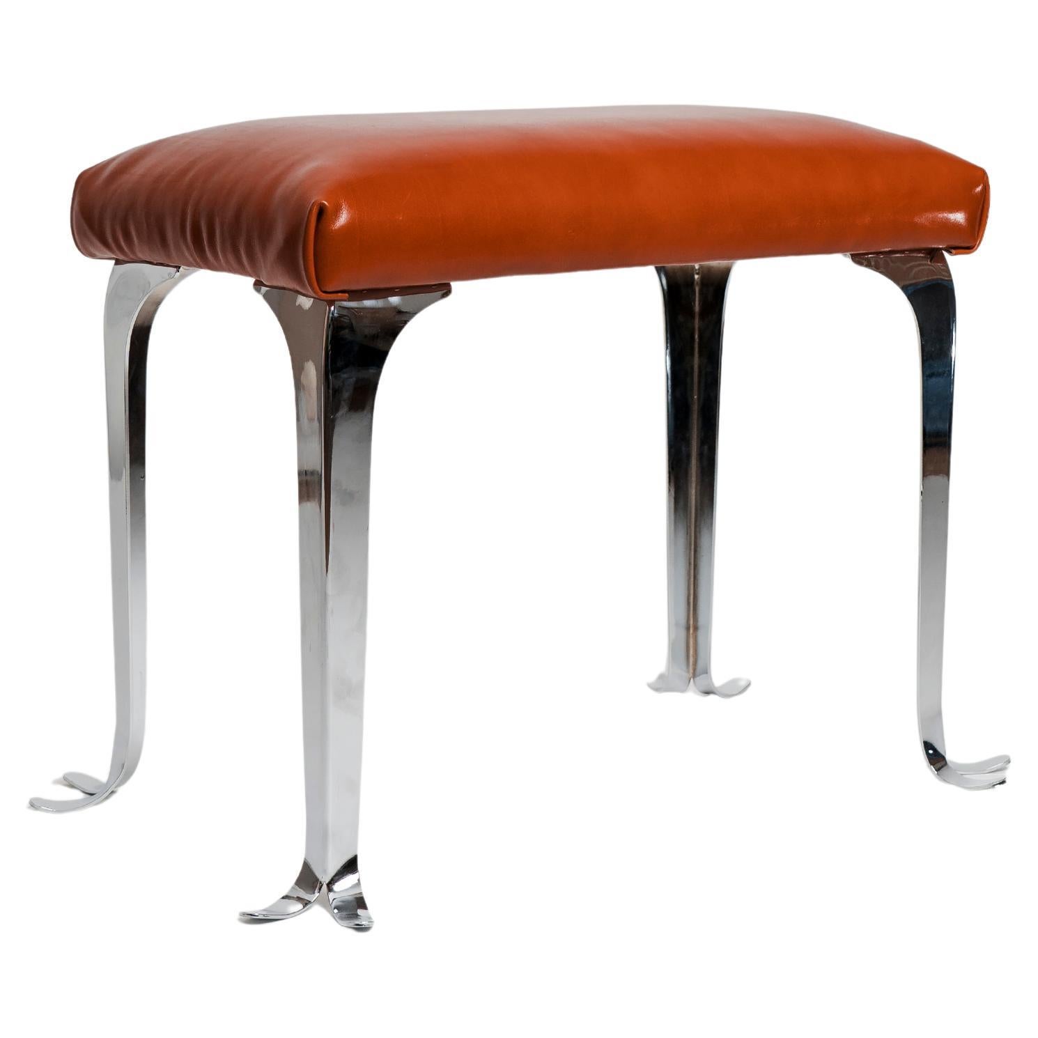 PH Piano Bench - chrome legs and leather seat in walnut color en venta