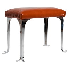 PH Piano Bench - chrome legs and leather seat in walnut color